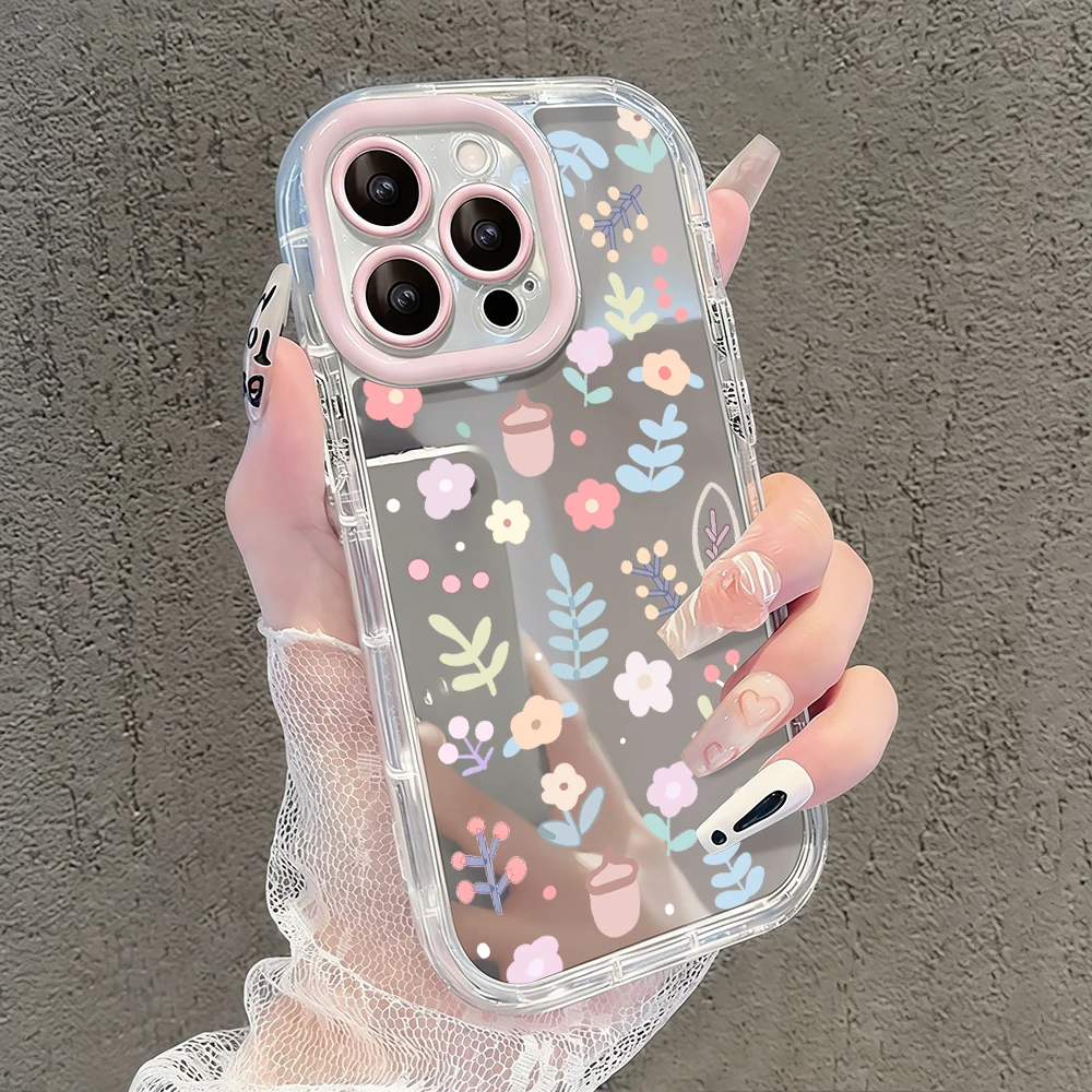 Niedliche Wildblumen- und Unkraut-Motiv Air Cushion Spiegel Handyhülle für iPhone 17 15 14 16 Pro Max 13 12 11 Pro XR XS 7 8 Plus 17Air Girl Cover – Detail 39