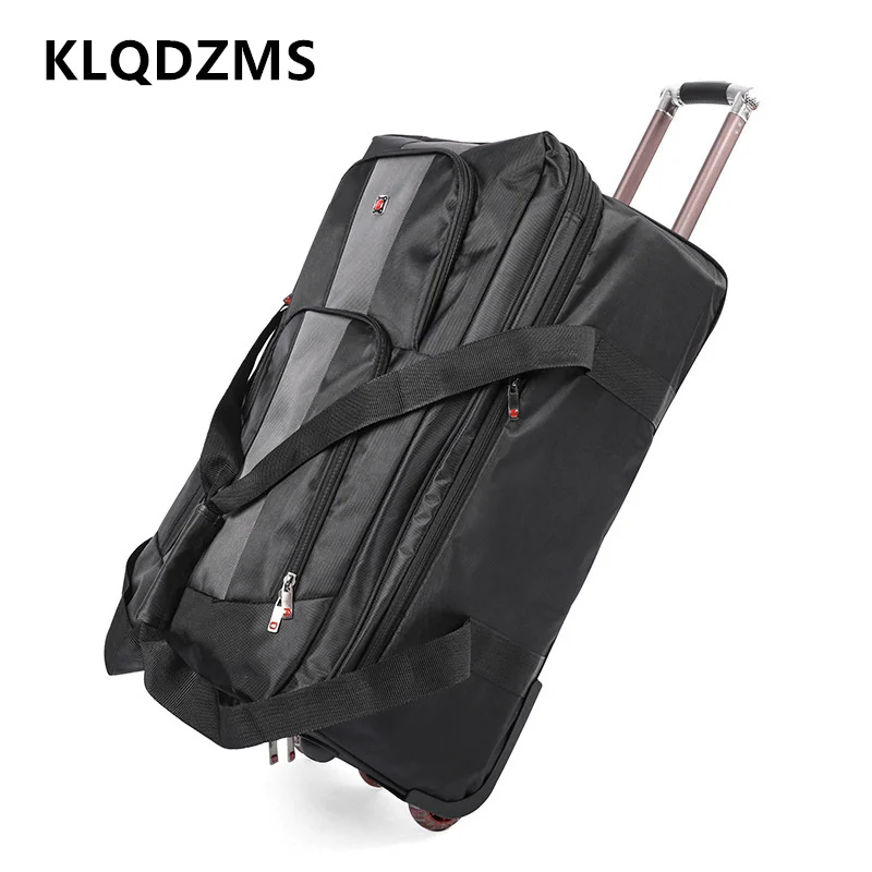 KLQDZMS Large Capacity Luggage Bag Oxford Cloth Foldable Airline Checked Bag Men's Shoulder Backpack Women's Travel Suitcase
