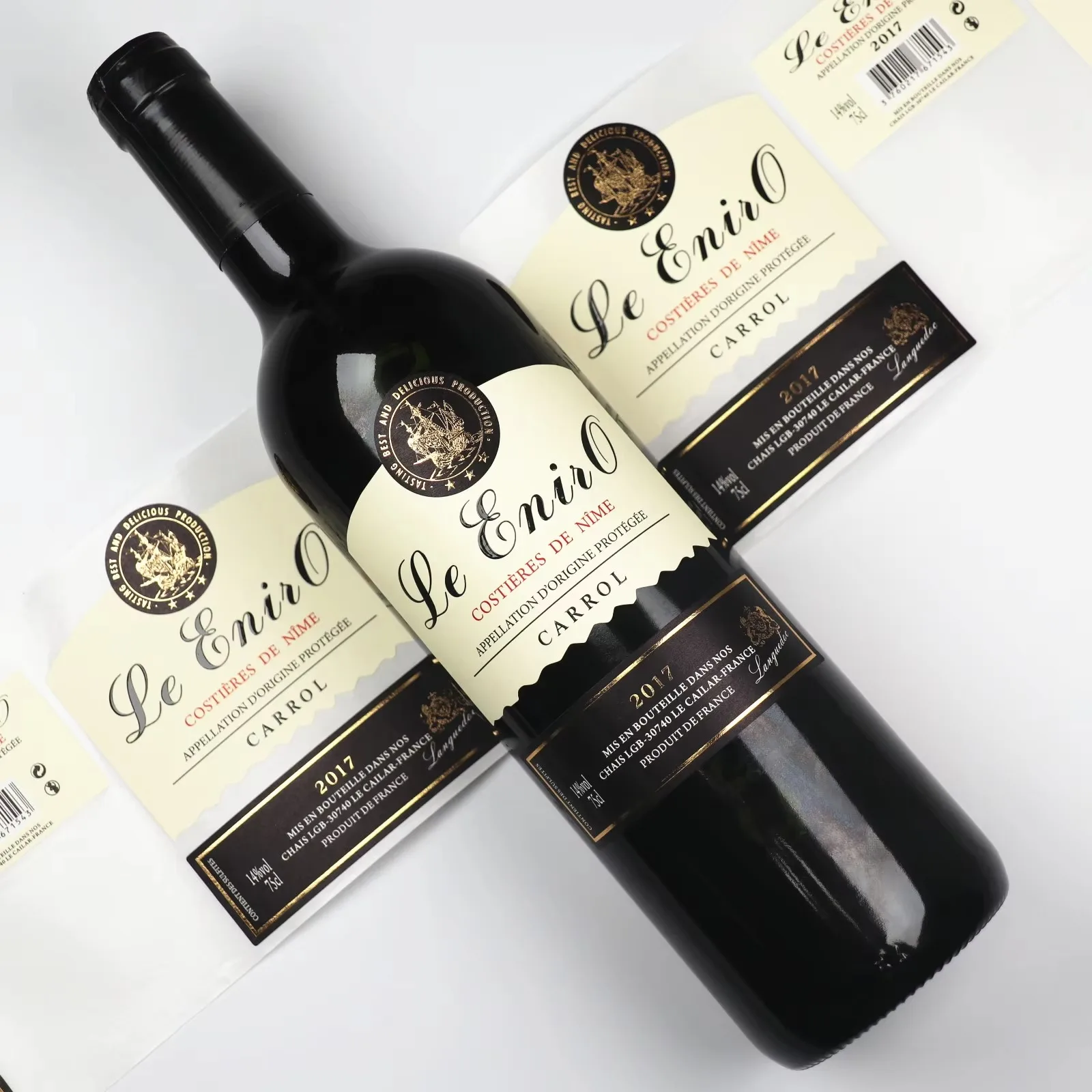 Custom Gold Foil Wine Labels｜UV Printed｜Embossed Logo｜Textured Finish｜Waterproof