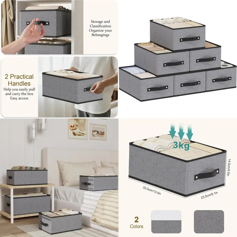 

Collapsible Fabric Storage Baskets with Handles, 13x9x5.5, Set of 6, Gray