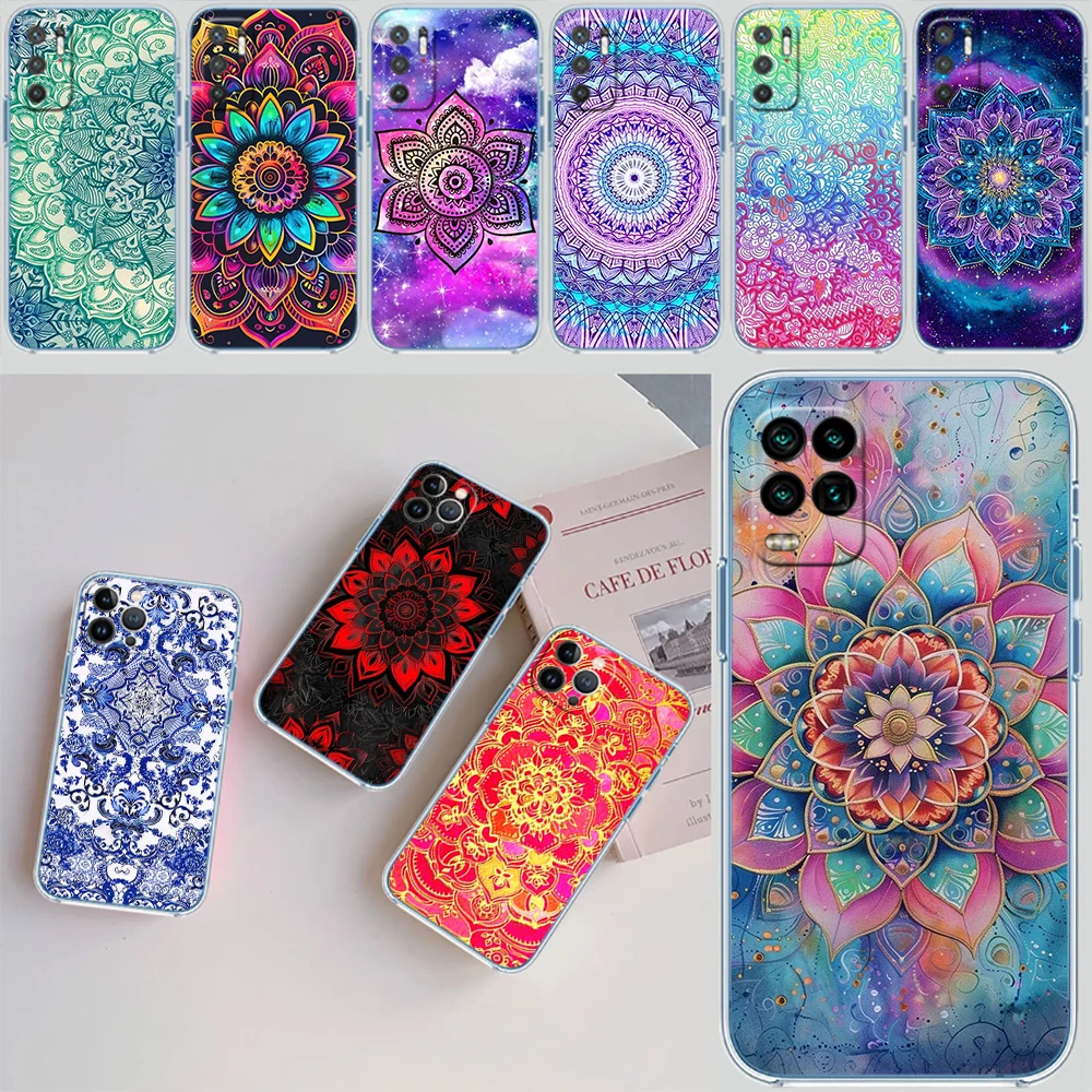 II38 Mandalas Flower Transparent Phone Case for Samsung Galaxy A04 A04S A14 A23 A34 A54 M23 M33 M52 M53