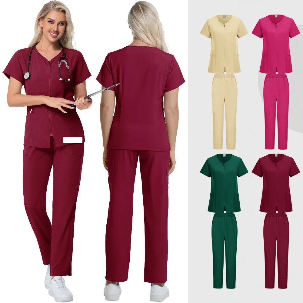 women’s-nurse-uniform-dental-scrub-set-2-pcs-top-pants-soft-breathable-antibacterial-waterproof-for-beauty-salo