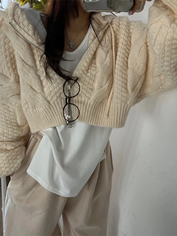 

Шикарный вязаный свитер на молнии ort Svel с крыльями летучей мыши для женщин, антивозрастной свитер с капюшоном, свободный крой, сезонная одежда на весну и осень