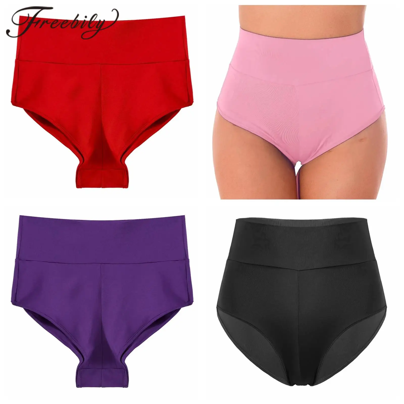 

Summer Women Solid Color Athletic Yoga Shorts Wide Elastic Waist Swimming Briefs High Waist Bathing Workout Swimwear Beachwear