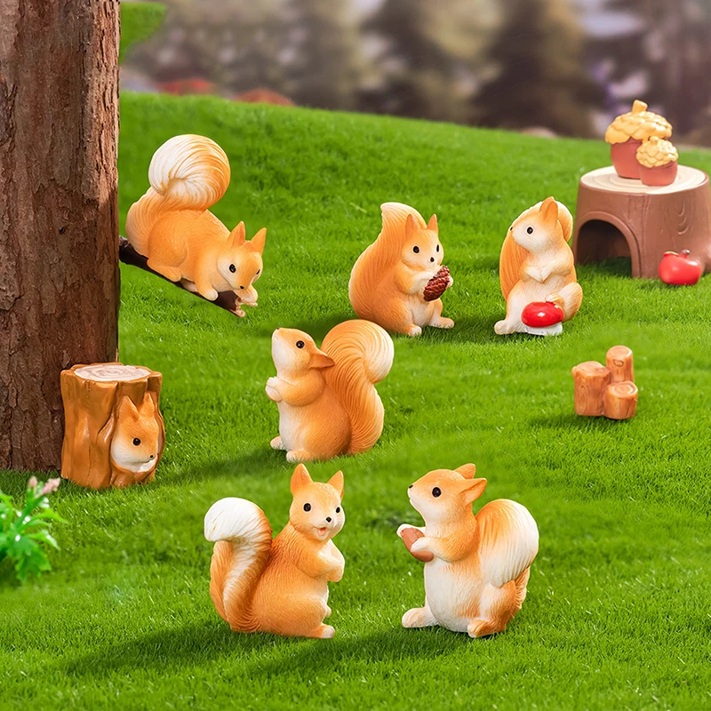 Cute Resin Mini Squirrel Figurine Pine Cones Kawaii Accessories House Decoration Desk Garden Home Decor Ornaments Kids Toy Gift