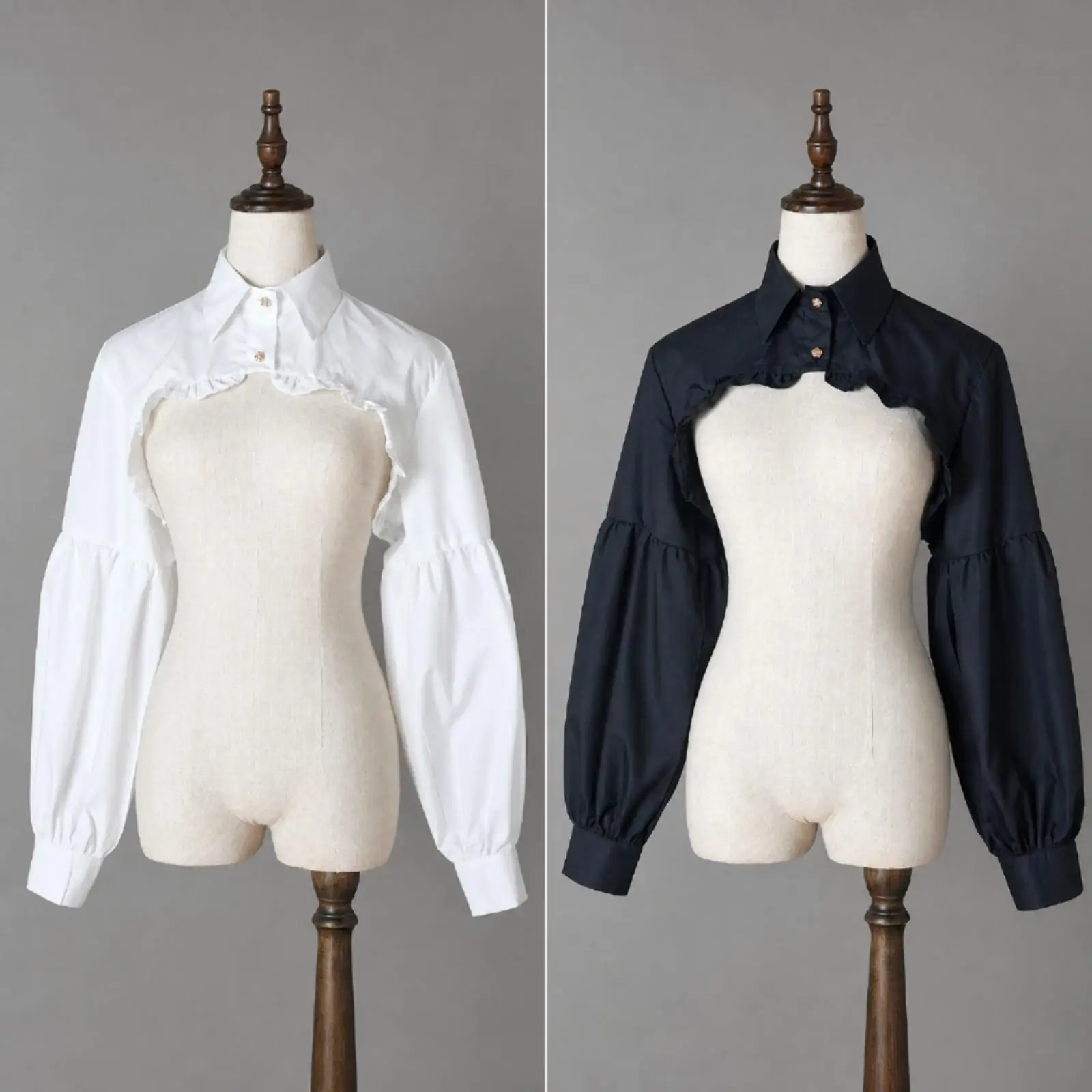 Cotton Women Decorative Collar Faux Shirt Overlayer with Button Front Ruffled Hem for Sweaters and Tops