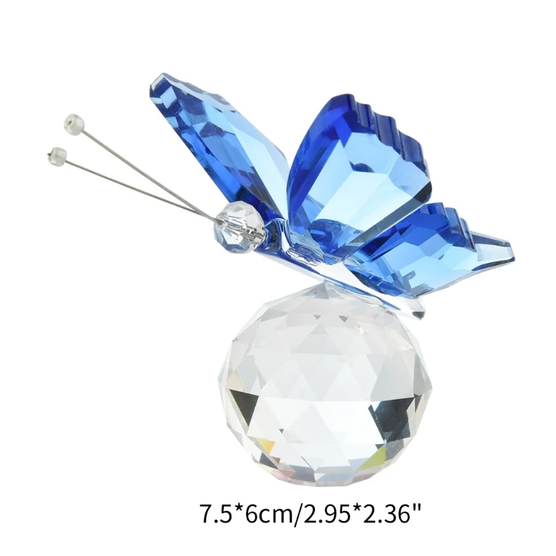 Crystal Butterfly Figurines with Glass Ball Base Glass Butterfly Statues Crystal Animal Figurine for Home Ornament Decor