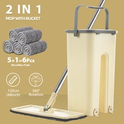 Floor Mop Microfiber Squeeze Mops Wet Mop with Bucket Cloth Squeeze Cleaning Bathroom Mop For Wash Floor Home Kitchen Cleaner