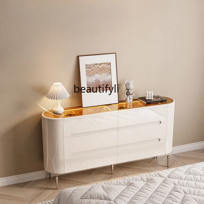 Ultra-Thin Chest of Drawers Bedroom Bed Front Cabinet Integrated Wall Storage with Lock Jewelry Storage Cabinet