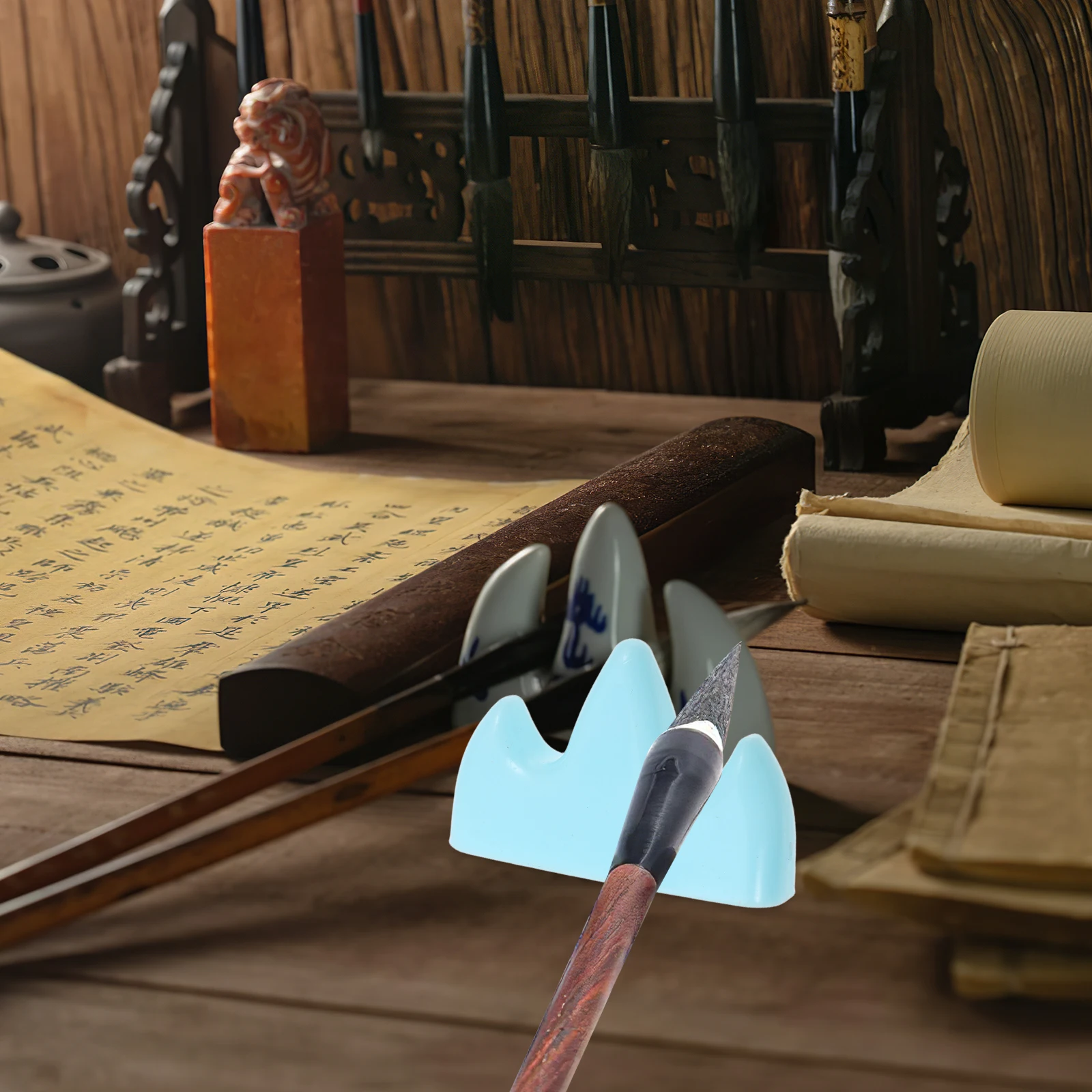 

10 Pcs with Drawer Mountain Pen Holder Paint Brushes Plastic Calligraphy Supplies