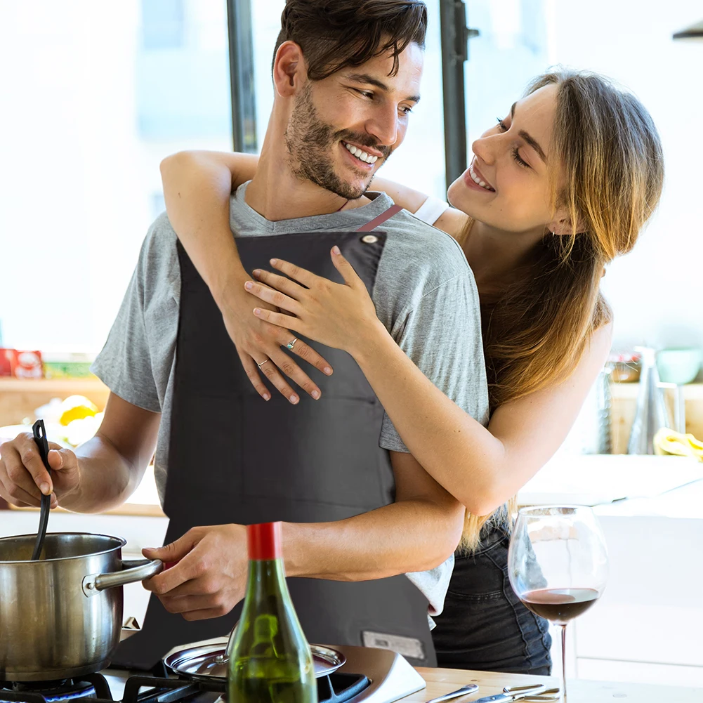 Kitchen Apron Men Women Waterproof Oil-proof Cooking Apron With Front Large Pockets Adjustable Bib Working Apron For Home Chef