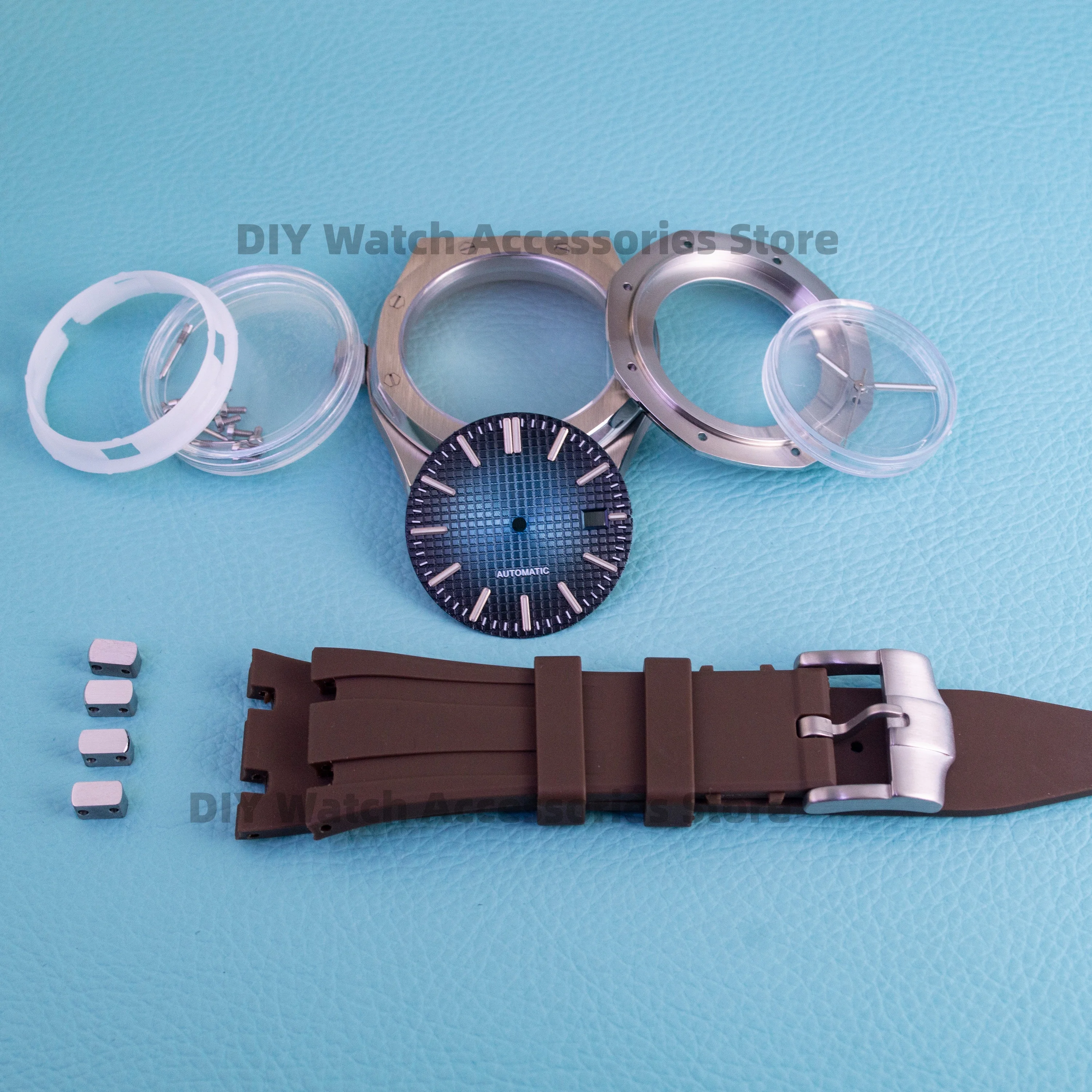 

41mm Watch Case Rubber Strap 31.8mm Dial nh35 Hands Stainless Steel Case Sapphire Glass for NH35 NH36 Movement Royal Oak Case