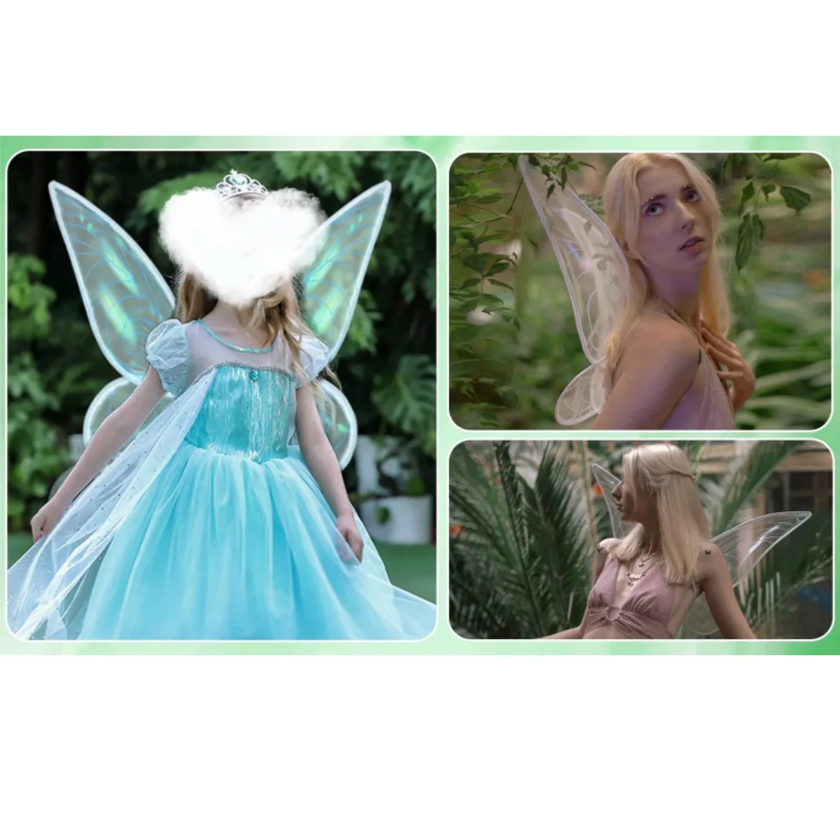 Women Girls Butterfly Fairy Wings Sparkle Princess Angel Costume Accessories For Halloween Cosplay Party Dress Up Props