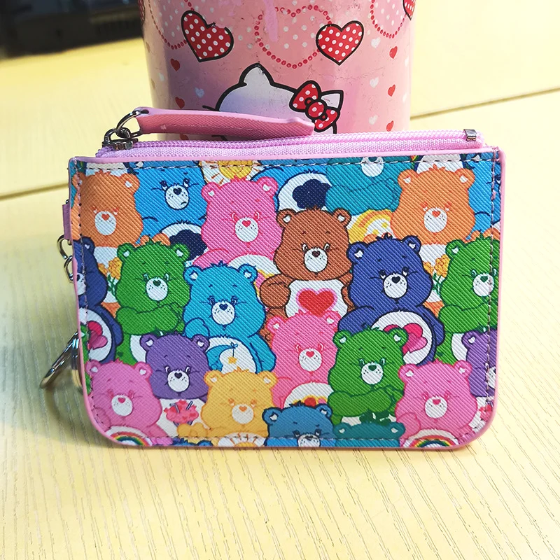 Kawaii Care Bears Rainbow Leather Zero Wallet New Anime Zipper Bag Id Storage Bag ciondolo decorazione Cute Girl Toys Gifts