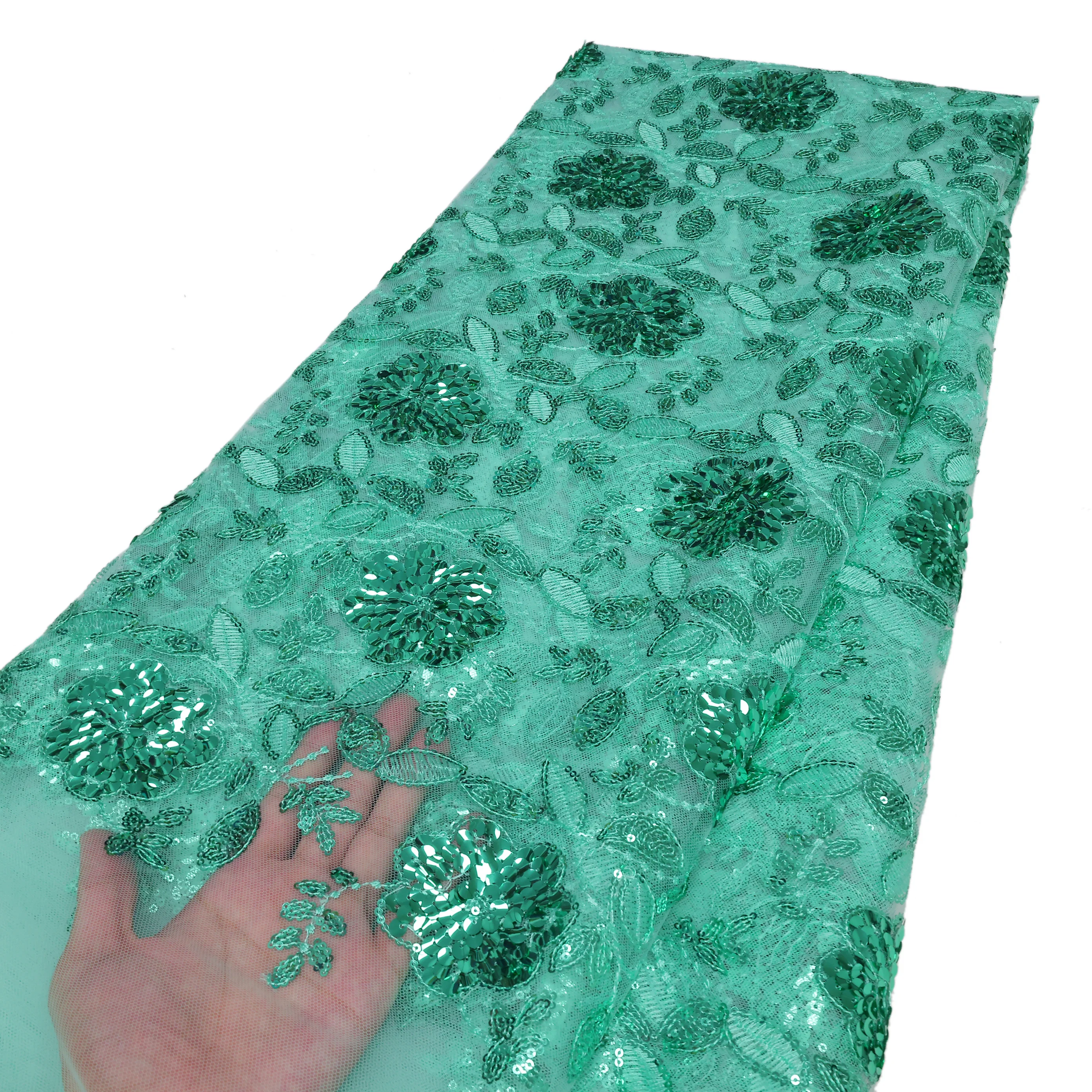 African Sequins Lace Fabric 2025 High Quality Eembroidery French Nigerian Mesh Lace Fabrics For Wedding Dress Sewing