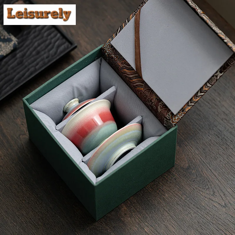150ml Aurora Kiln Change Gaiwan Creative Red Green Glaze Sopera Cup Saucer Tea Tureen Tea Brewing Cover Bowl Cha Supplies Craft view 4