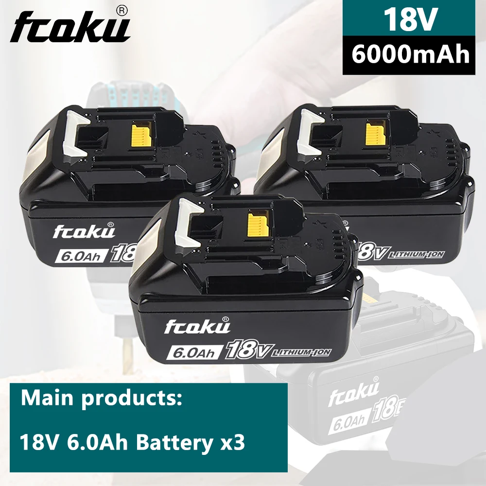 

FCOKU For Makita 18V 6000mAh Rechargeable Power Tools Battery with LED Li-ion Replacement LXT BL1860B BL1860 BL1850+3A Charger