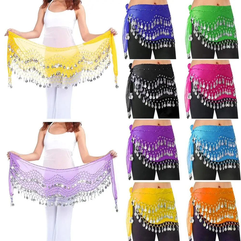 Women Sexy Belly Dance Hip Scarf Wrap Belt Dancer Skirt Female Show Costumes Sequins Tassels Thailand/India/Arab Dancer Skirt