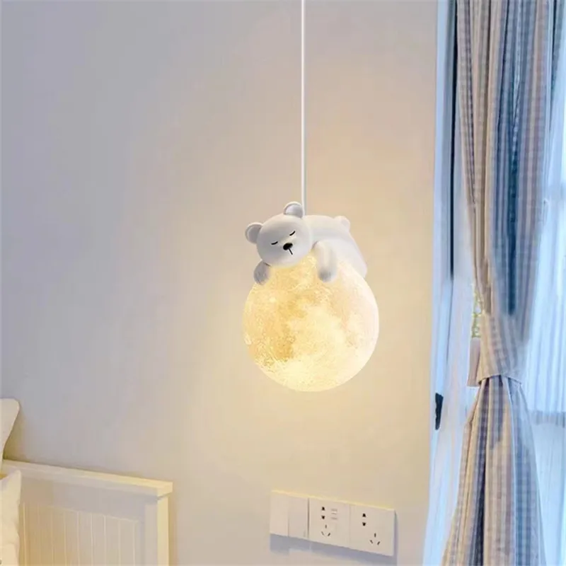 Imagem -04 - Minimalista Urso Polar Luzes Pingente Luz Bonito Quarto Bedside Moon Lamp Decoração da Sala de Estar Decoração do Quarto das Crianças