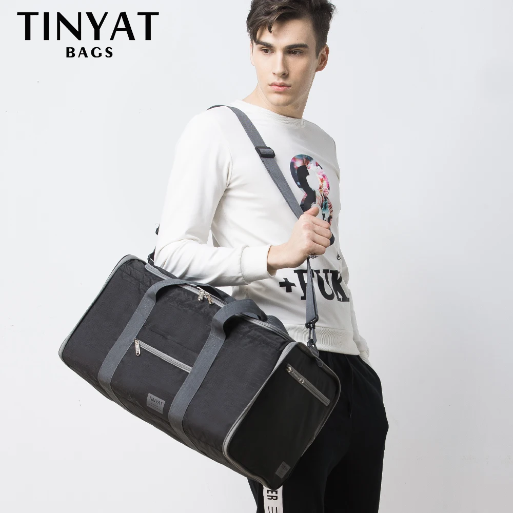 Tinyat-男性と女性のための折りたたみ式トラベルバッグ,molleバッグ,防水,ナイロン,カジュアル,黒,T-306