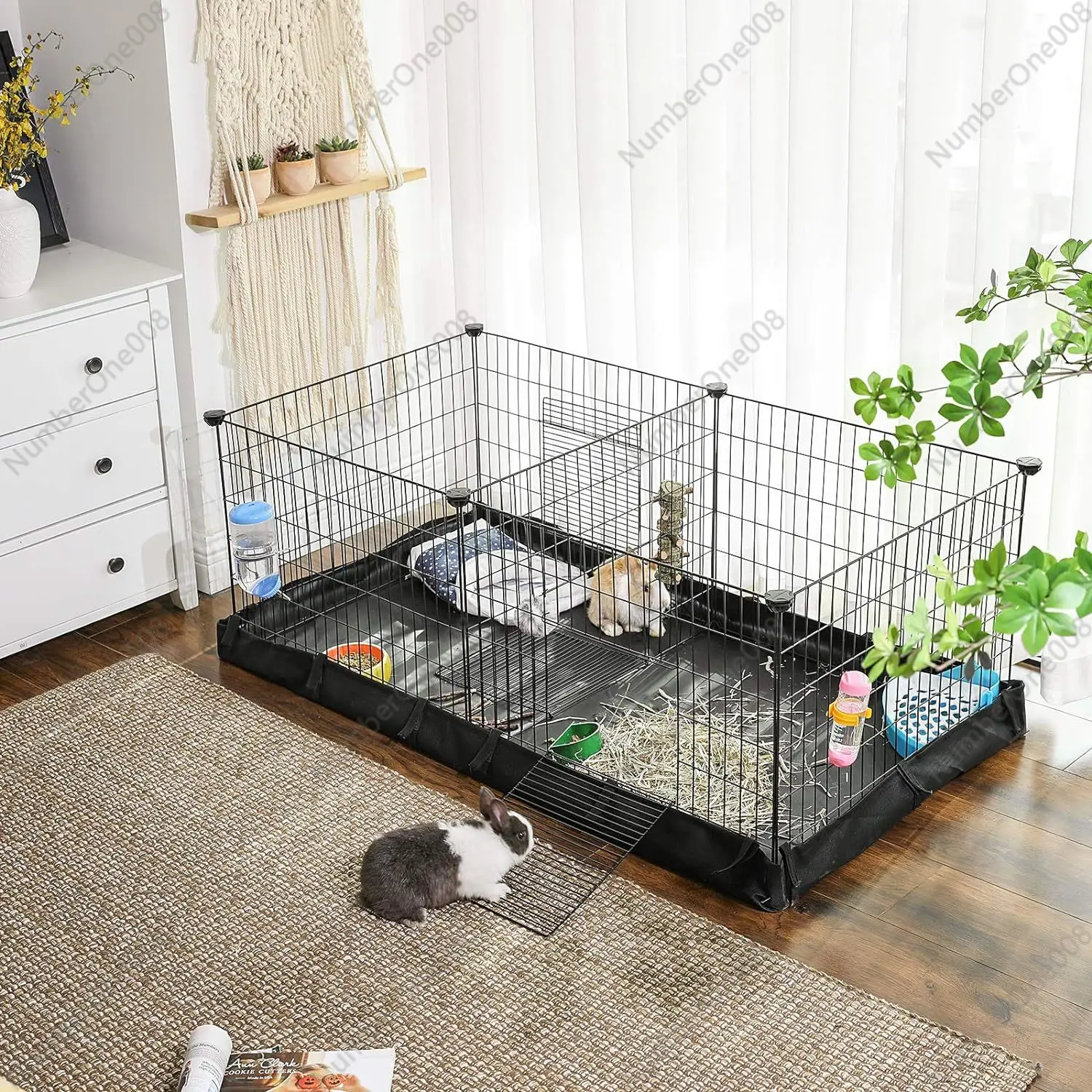 NEW Guinea Pig Cages, Metal Grid Small Animal Playpen with Waterproof Washable Liner, 2 Separate Spaces for Rabbits Ferrets