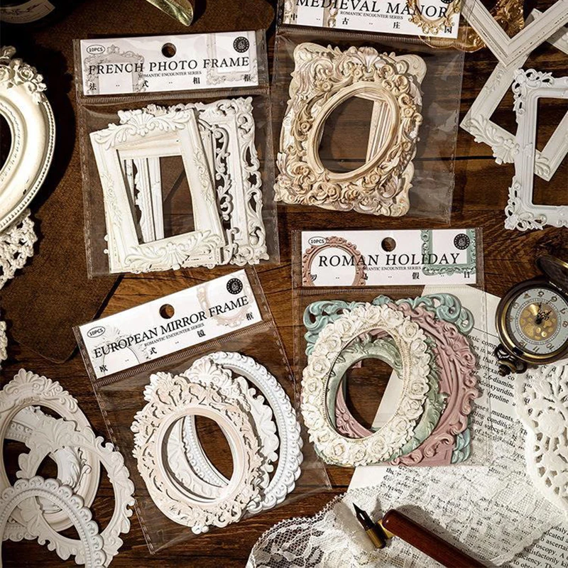 10szt Relief Retro Frame Hollow Out Square Round Shape Picture Frame Gorgeous Relief Hand DIY Decorative Collage Material