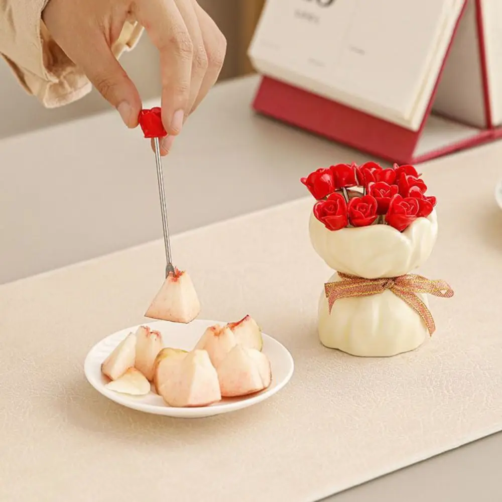 

Rose Ceramic Fruit Forks Set Ins Style Creative Ceramic Fruit Forks Receipt Jar Decorative Household