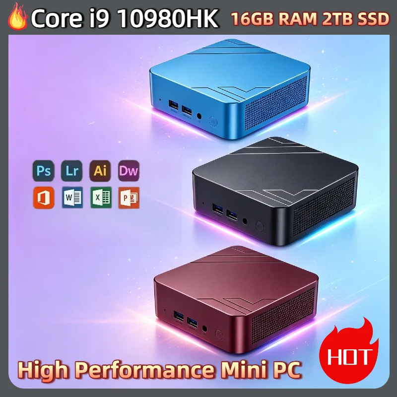 Intel Core i9-10980HK Mini Desktop 16GB DDR4 2TB NVMe SSD Triple 4K Output High Performance WiFi6 BT5.2 Office Home Pro