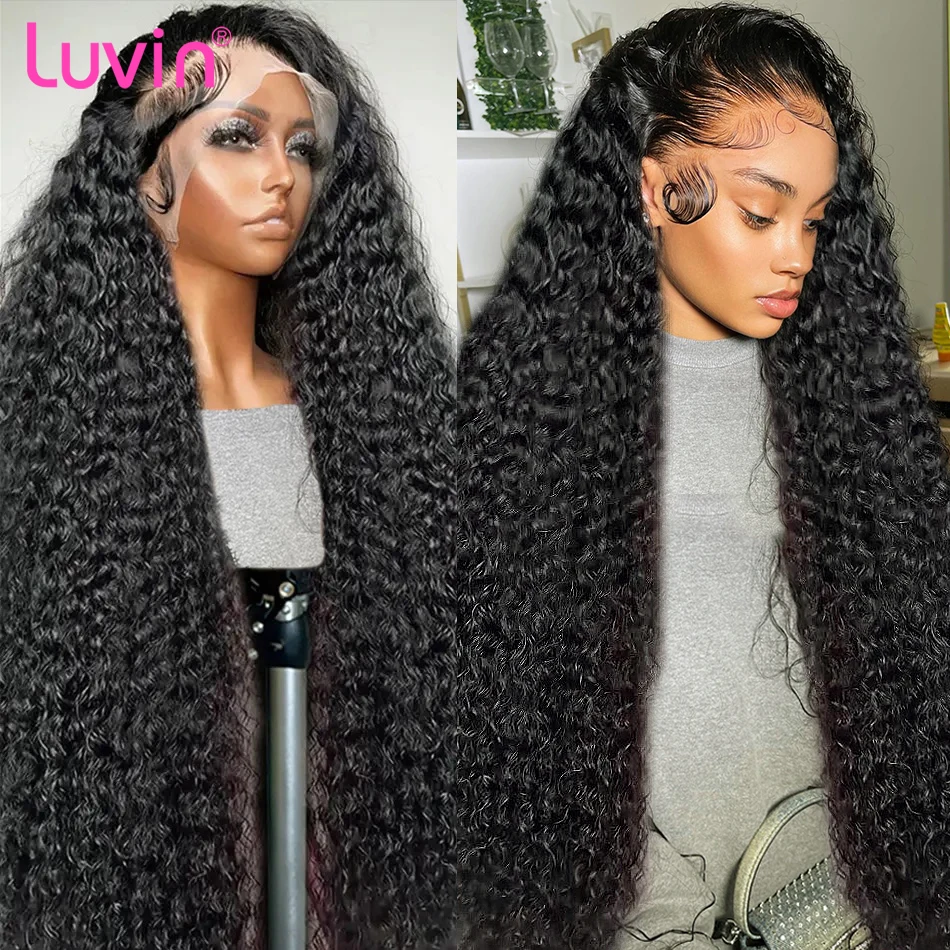 Luvi 40 Inch Deep Wave 13x6 Lace Front Human Hair Wigs HD Transparent Remy Water Curly 13x4 Frontal 5x5 Closure Wig For Women