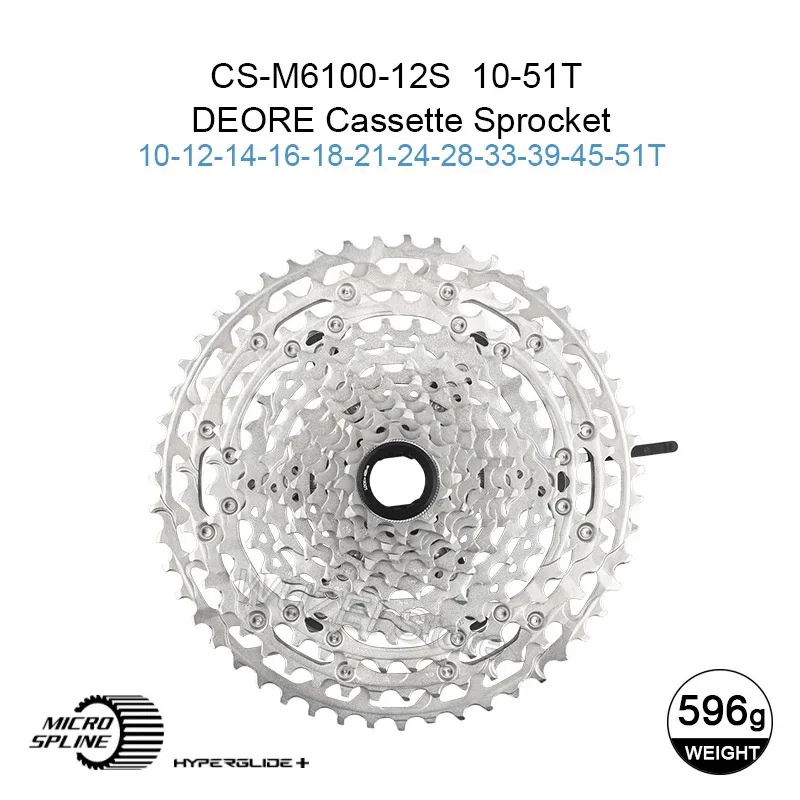 Deore M6100 MTB Bicycle Derailleur Shift 1X12 Speed Groupset MS Cassette 12S 50/52T Micro Spline K7 Crankset Chain Hub 6 Claws