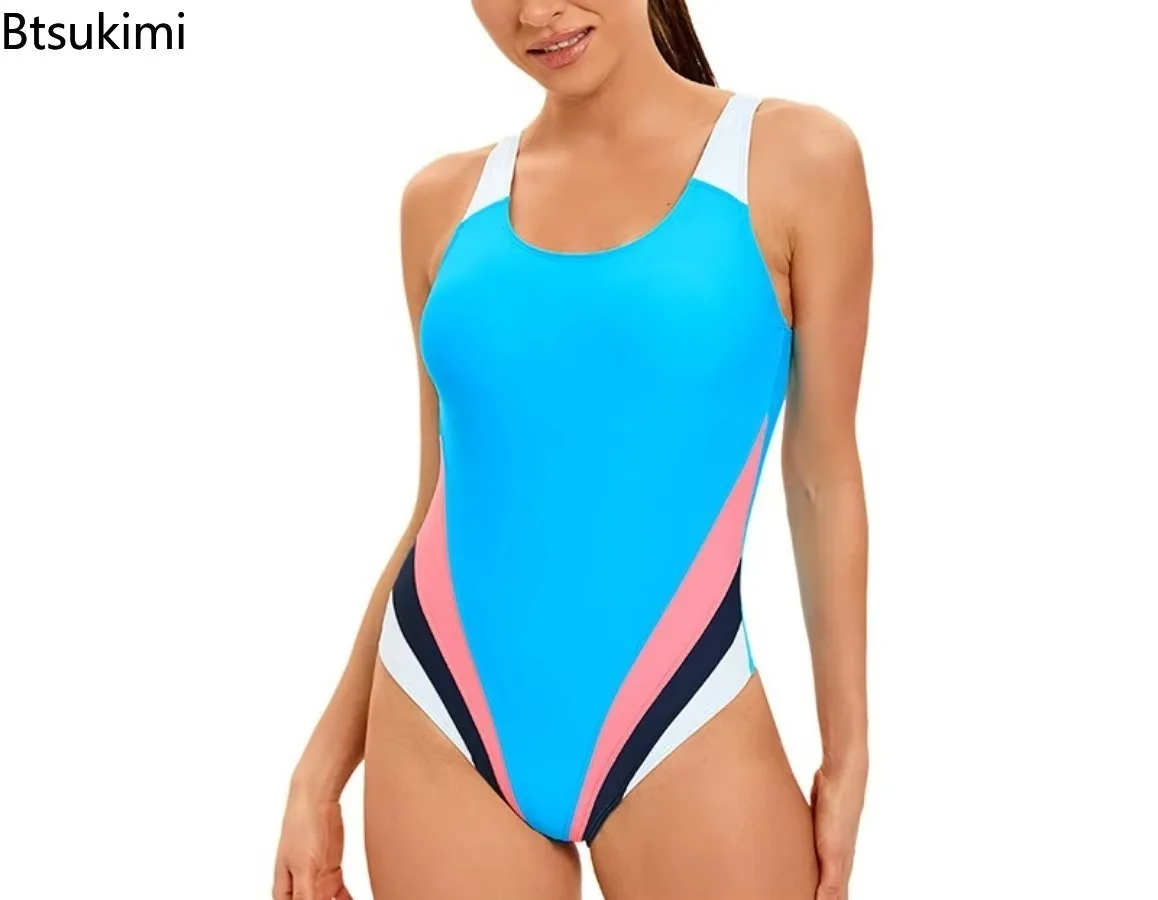 New Women's Sport One-piece Swimsuit Swimwear Beach Swimsuit Women Color Block Bathing Suit Plus Size Bath Suit Surfing Swimsuit