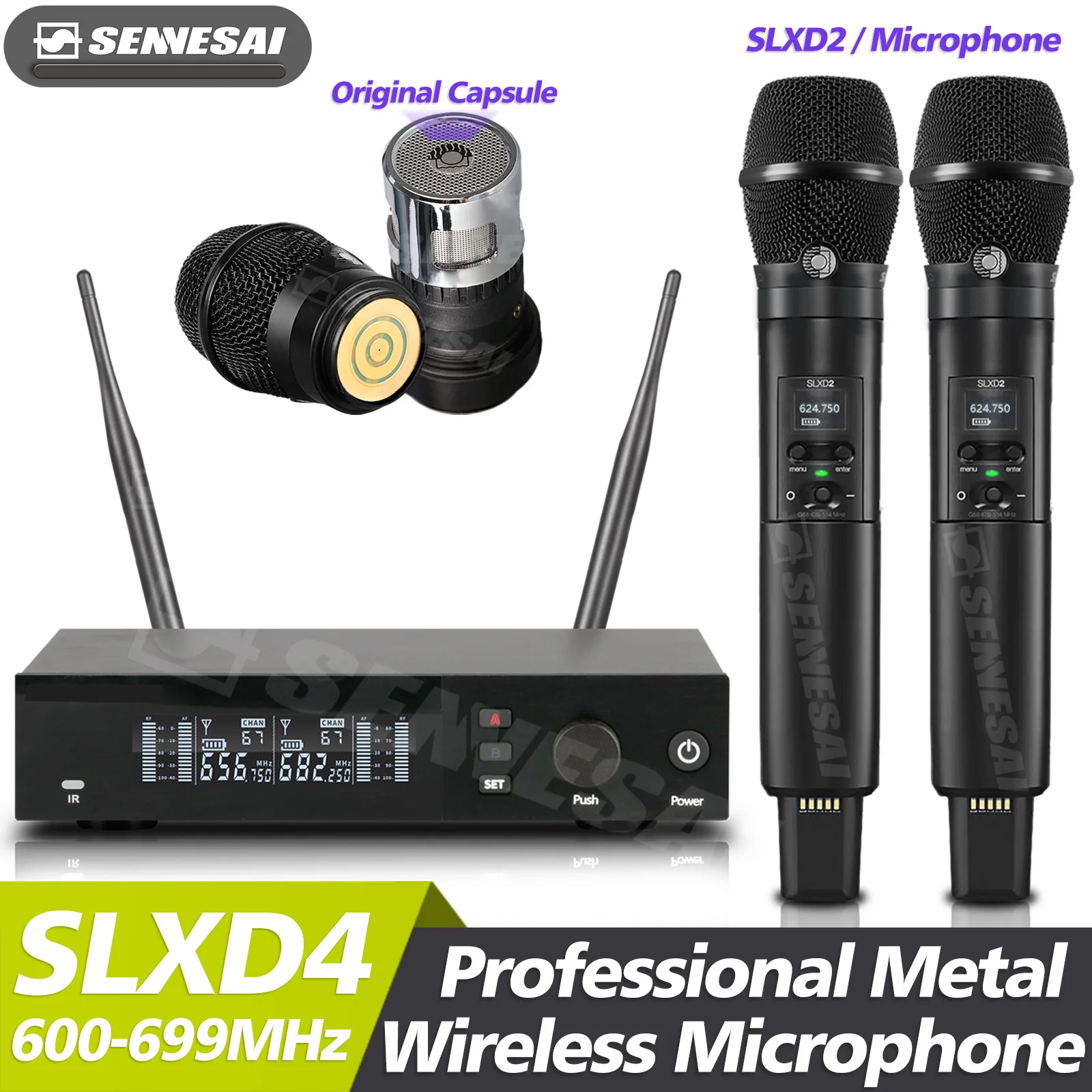 Top Quality！SLXD4 KSM11 Professional Dual Wireless Microphone Stage Performance 2 Channels Dynamic Karaoke Metal Handheld SLXD2