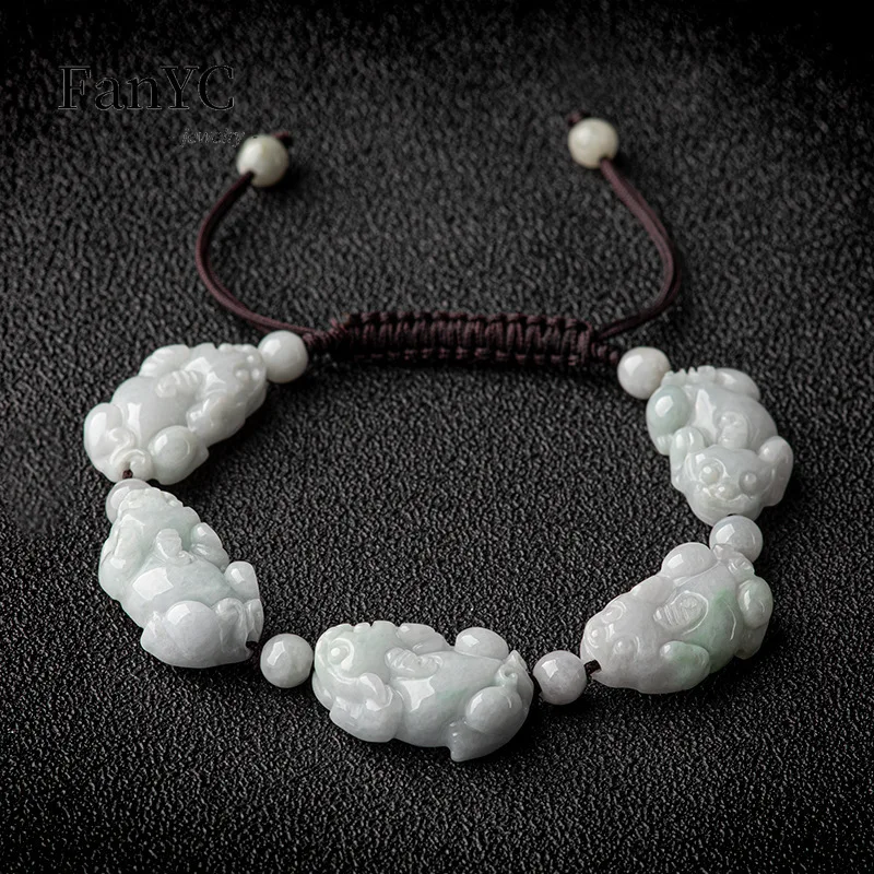 

Myanmar A-goods Jade Brave Bracelet Hand-carved Braided Exquisite Fashion Ice Jade Bracelet Men and Women Holiday Gift