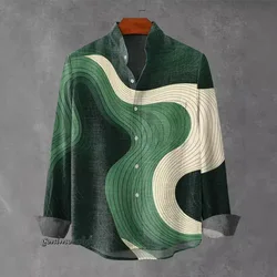 Men's Stand-up Collar Long Sleeve Shirt 3D Printed Irregular Stripe Fashion Gentleman Spring Autumn 2025