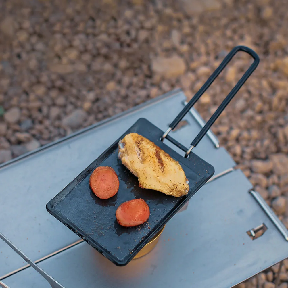 

Grill Pan Iron Grilling Outdoor Wrought Rectangle Steak BBQ Platter Nonstick Camping Cookware Fish Vegetables Pizza