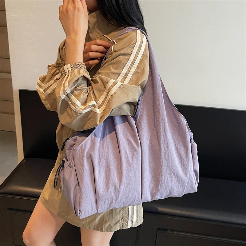 Women Japan Style Strong Packages Classic Black Casual Totes Waterproof Nylon Handbags Large Capacity Cloth Shoulder Bags