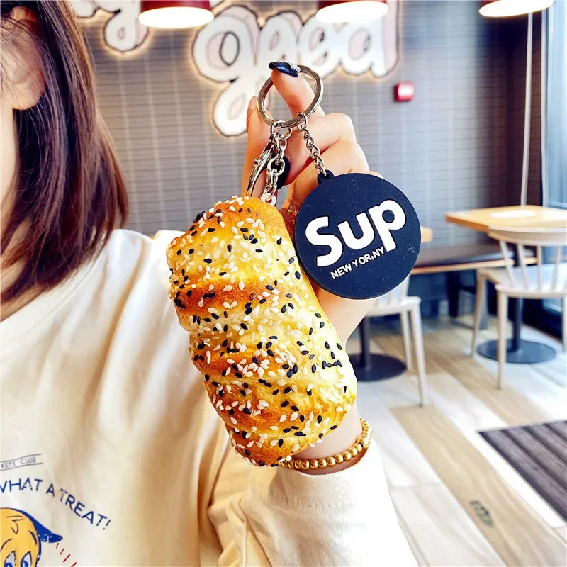 New Bread Key Chain Creative Simulation Coconut Bread Food Decompression Toy Model Car Bag Mobile Phone Pendant Ornaments Gift