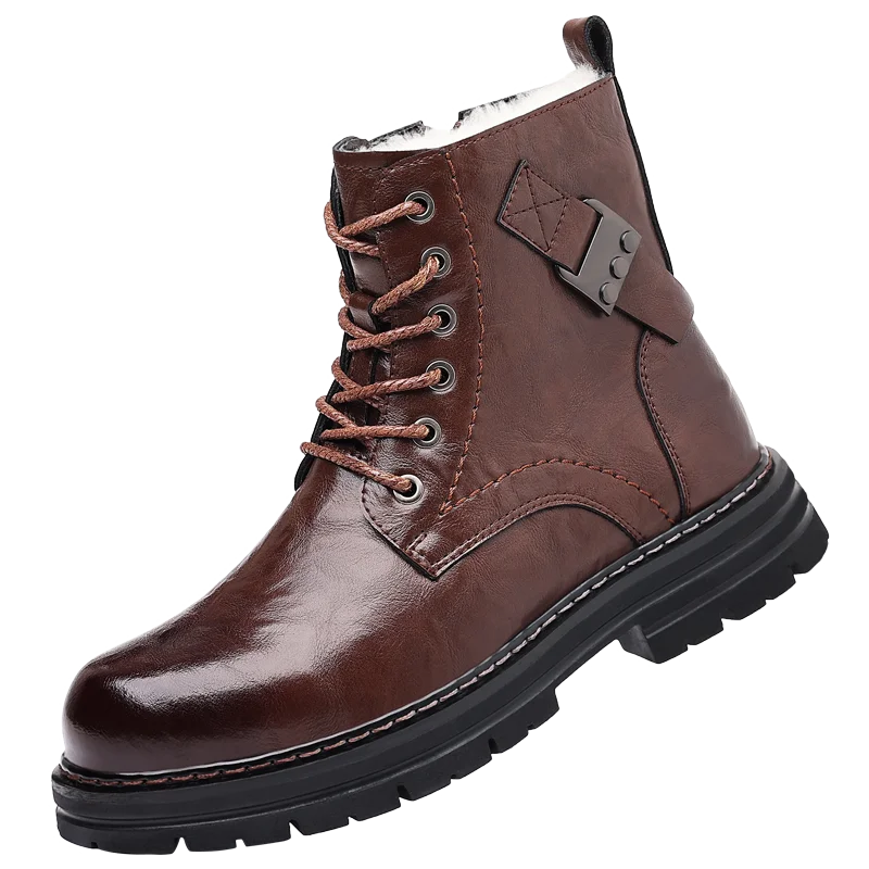 

2025 Winter New Men's Leather High Top Work Boots Trendy Retro Plus Velvet Warm Men's Boots Fashionable
