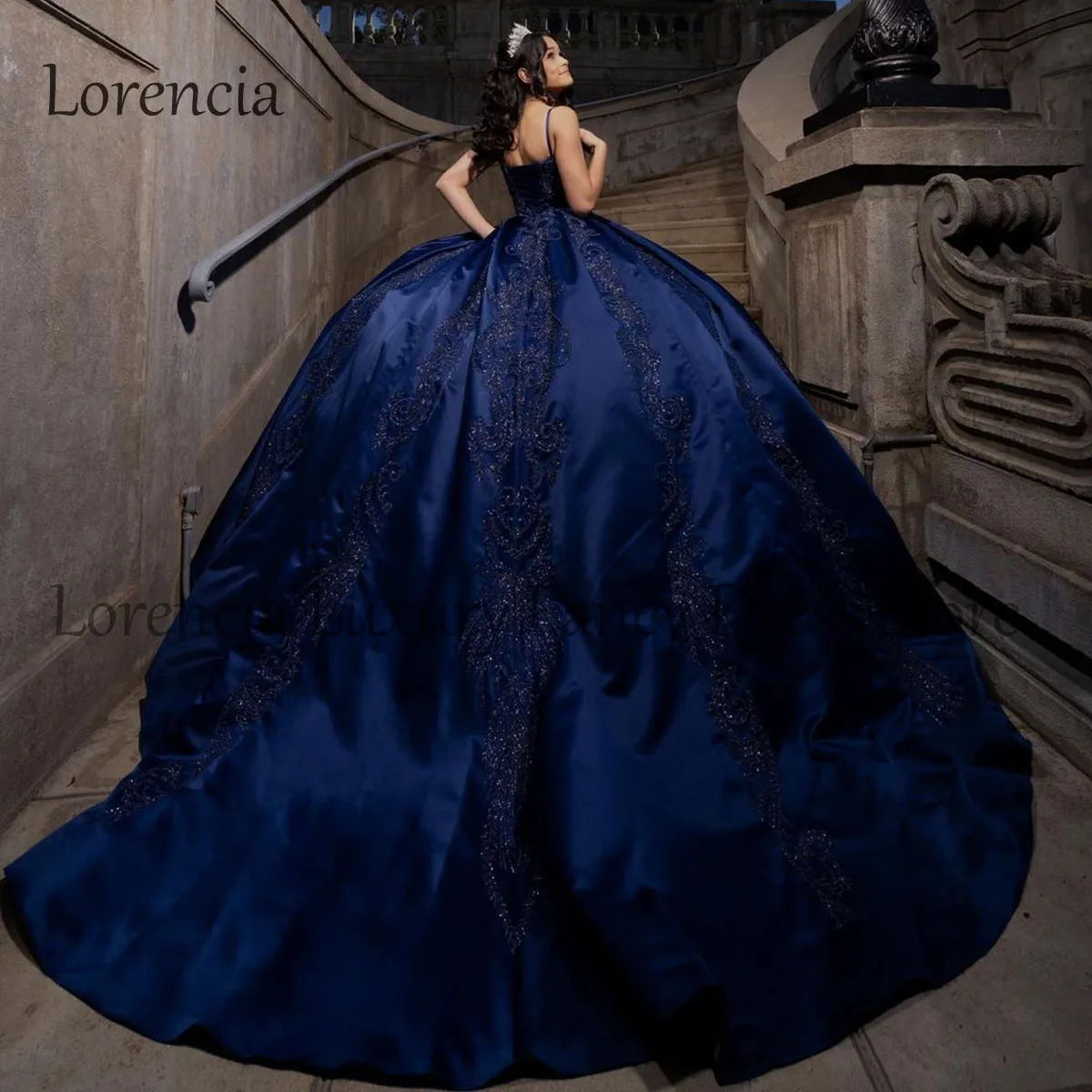 Navy Blue 2024 Quinceanera Dress Ball Gown Shiny Lace Applique Beading Corset Sweet 16 15 Formal Birthday Party Gowns Robe