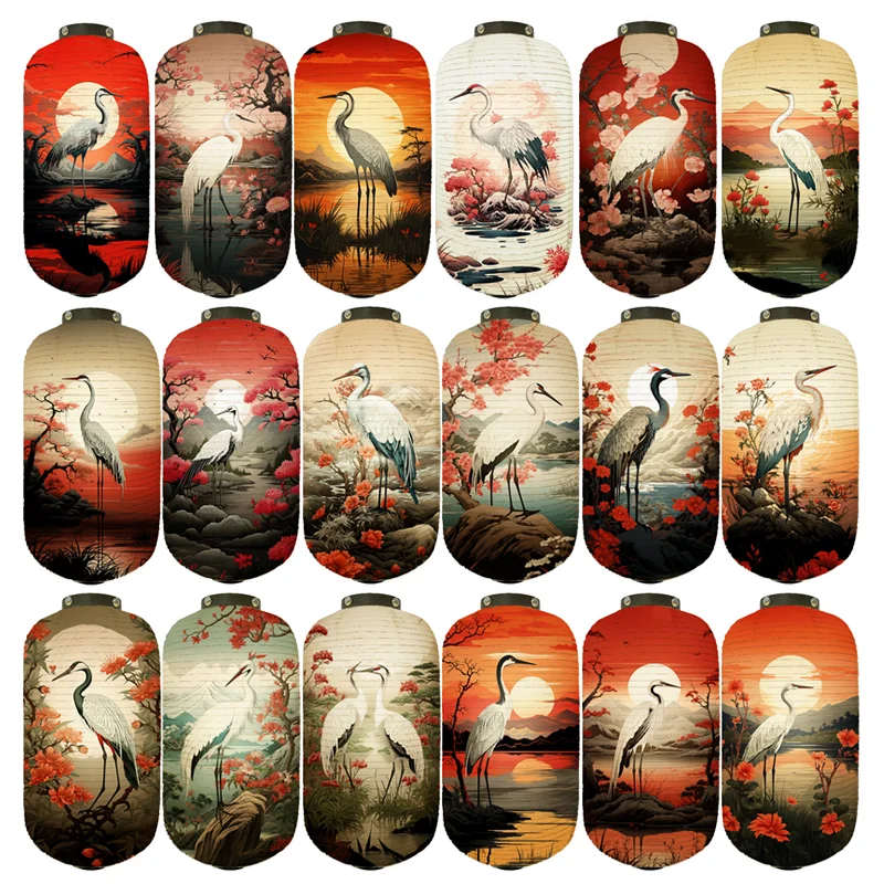 

Large Luxury Japanese Paper Lantern Exquisite Ukiyo-E Style White Crane Printed Cuisine Izakaya Restaurant Decor Party Hangings