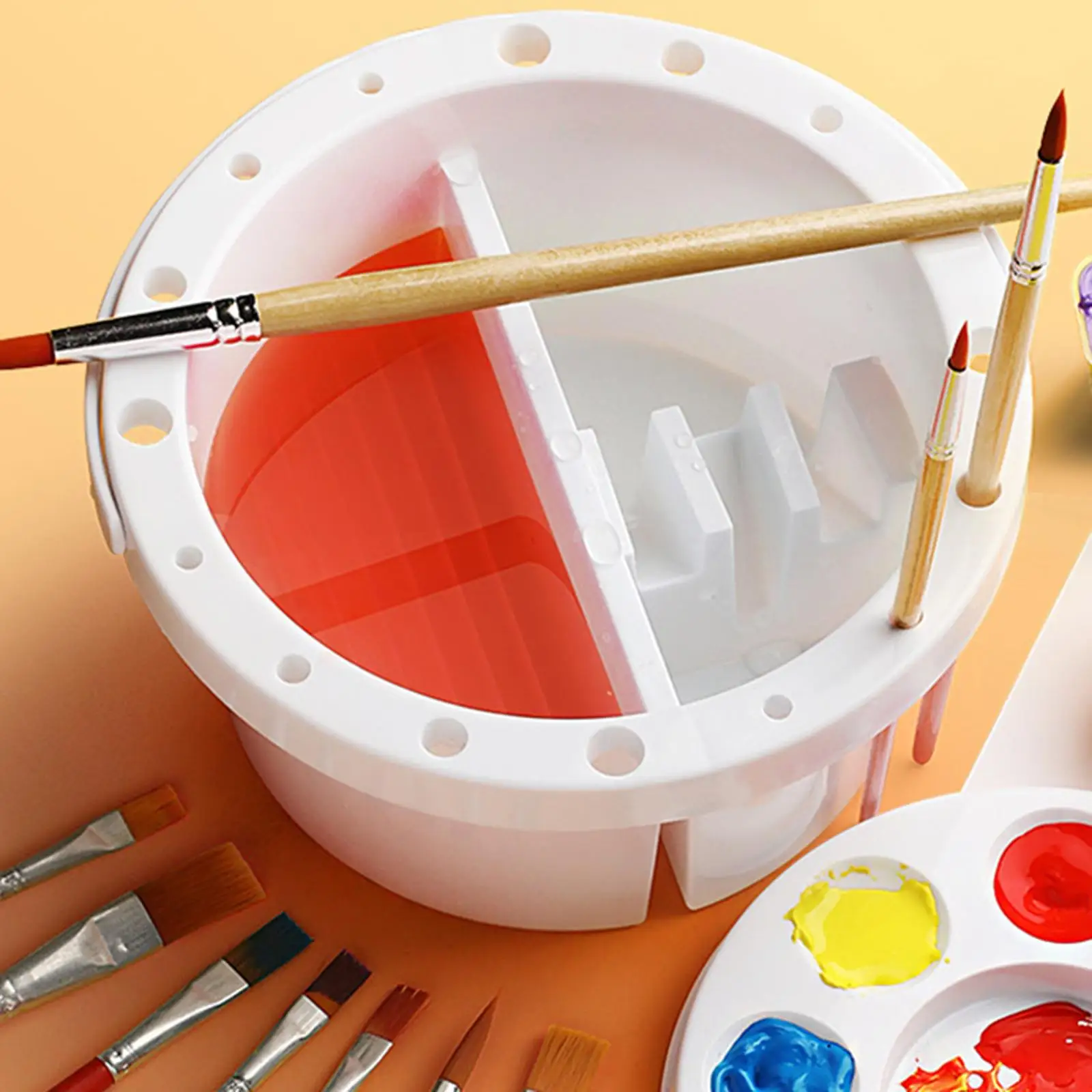 Painting Brush Basin Painting Brush Washing Bucket with Palette Pens Holder Organizers Tub Paint Brush Cleaner for Oil Painting