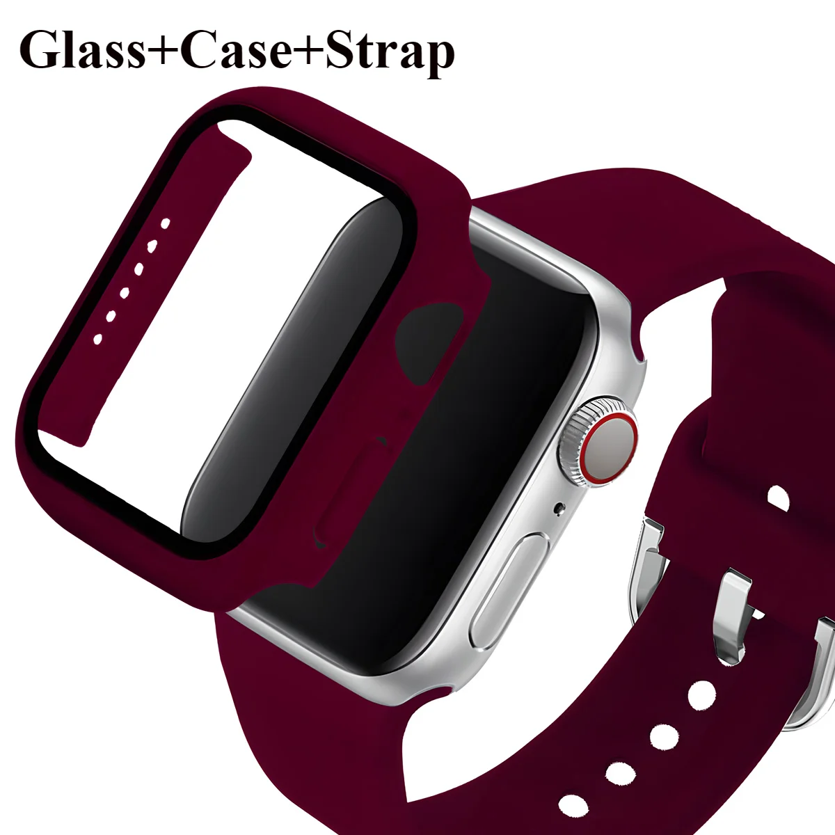 

Стекло + чехол + ремешок для Apple Watch 44 мм 40 мм 45 41 38 42 46 мм Силиконовые ремешки для часов браслет iWatch серии 11 10 9 7 6 5 4 3 SE