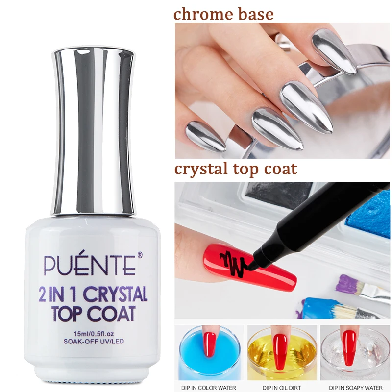 2-in-1 Crystal Top Coat Gel Nail Polish Chrome Base Super Bright Sealer Stain-resistant Soak Off UV Nail Art Varnish Manicure