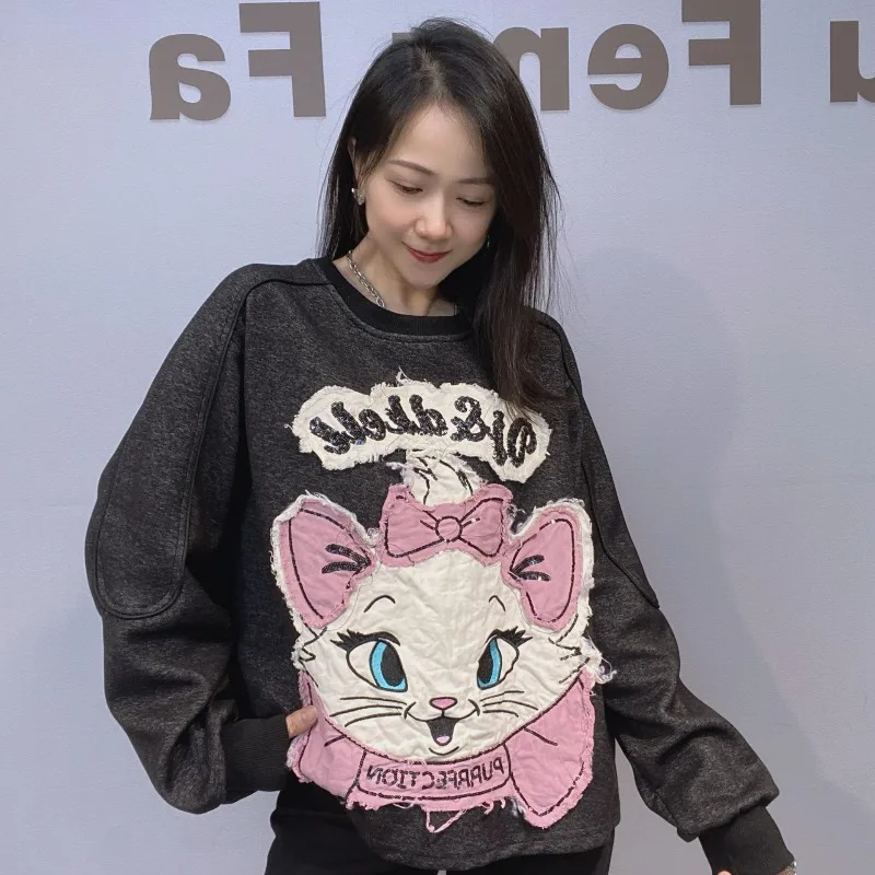 2025 Autumn Winter New Fashion Design Hoodies Korean Style Loose Oversized Round Neck Pullover Sweatshirt For Women's O-neck Top