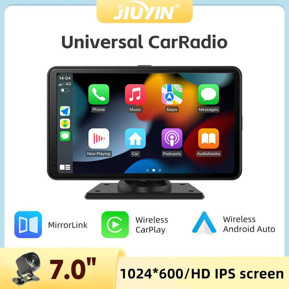 

JIUYIN портативный сенсорный экран 7-дюймовый CarPlay Android Auto автомобильный радиоприемник мультимедийный видеоплеер GPS-навигация Wi-Fi камера заднего вида