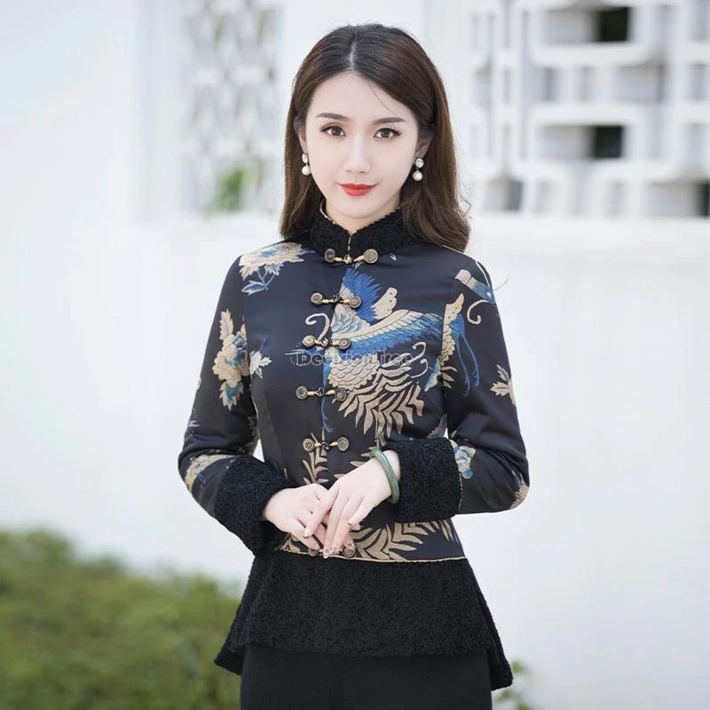 2024 winter chinese style thickened cotton-padded coat women tang suit small cotton-padded jacket daily cheongsam style top b271