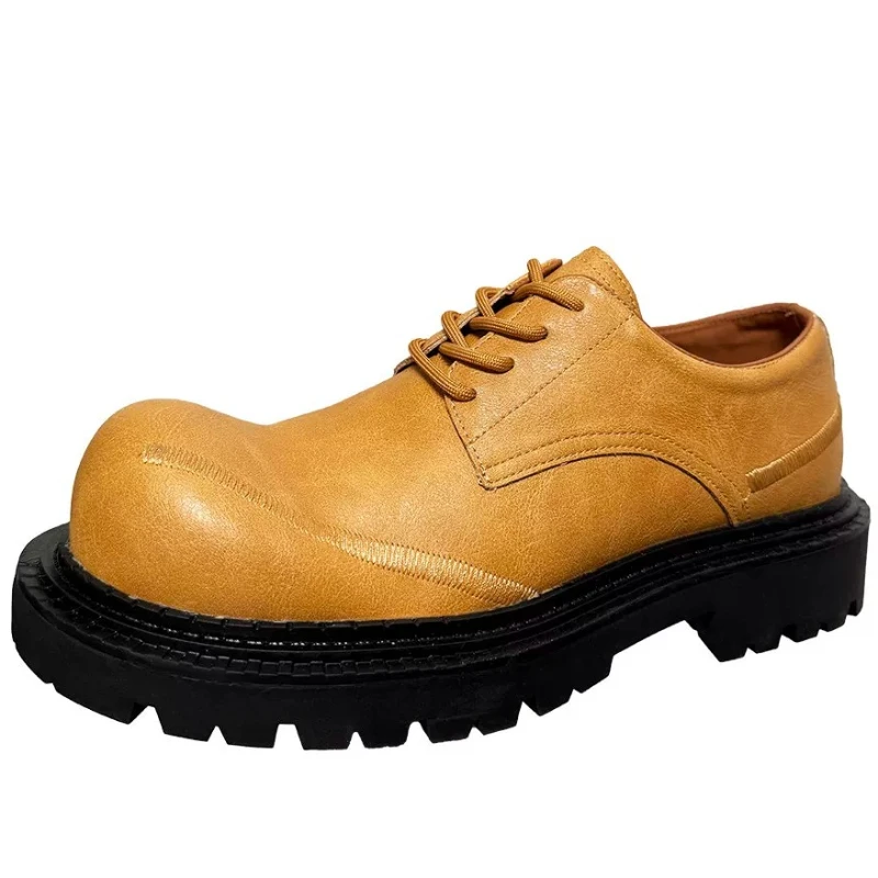 

Британские ретро-туфли дерби желтого цвета для мужчин, свадебные туфли, женские дышащие удобные туфли на толстой подошве, увеличивающие рост