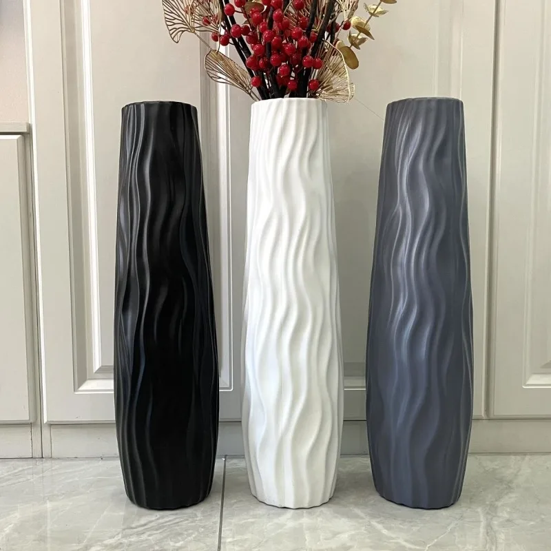 Grand Vase hydroponique Simple du sol au plafond, Imitation plastique céramique, Arrangement de fleurs séchées pour la maison, décoration de salon