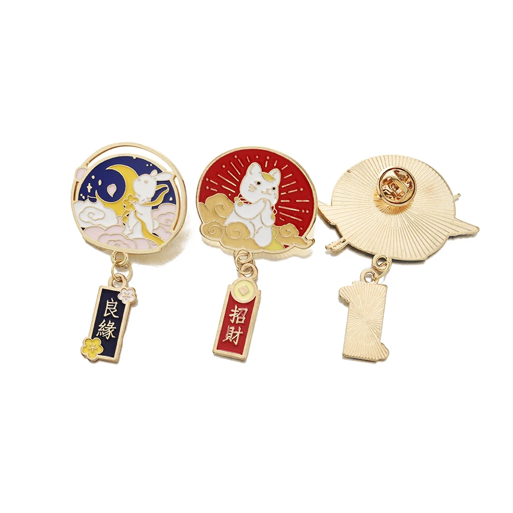 النمط الصيني المينا بروش دبوس كوي الكارب محظوظ القط أرنب الغزلان الثدي دبوس للملابس ظهره الديكور مجوهرات اكسسوارات #2