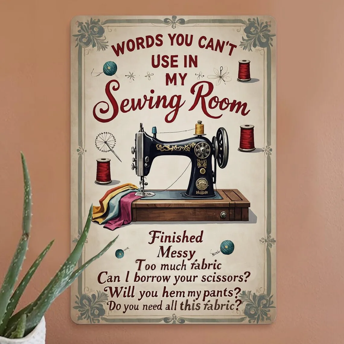 2D Metal Sign Aluminum Flat Label  UV Resistant Vintage Sewing Studio Wall Decor for Quilters Craft Room